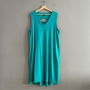 J. Jill Wearever A-Line Dress Womens 2X Teal Green Stretch V Neck Keyhole Back